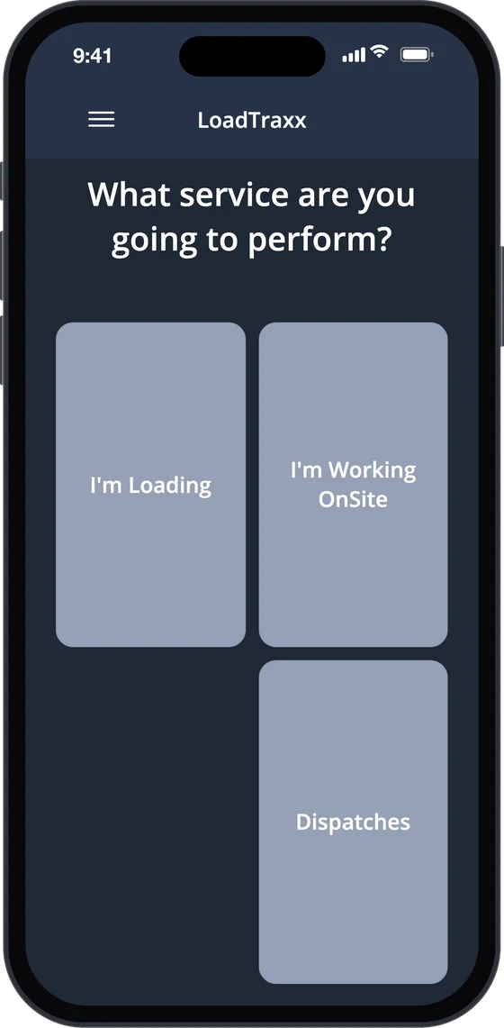 LoadTraxx app: Choose Activity