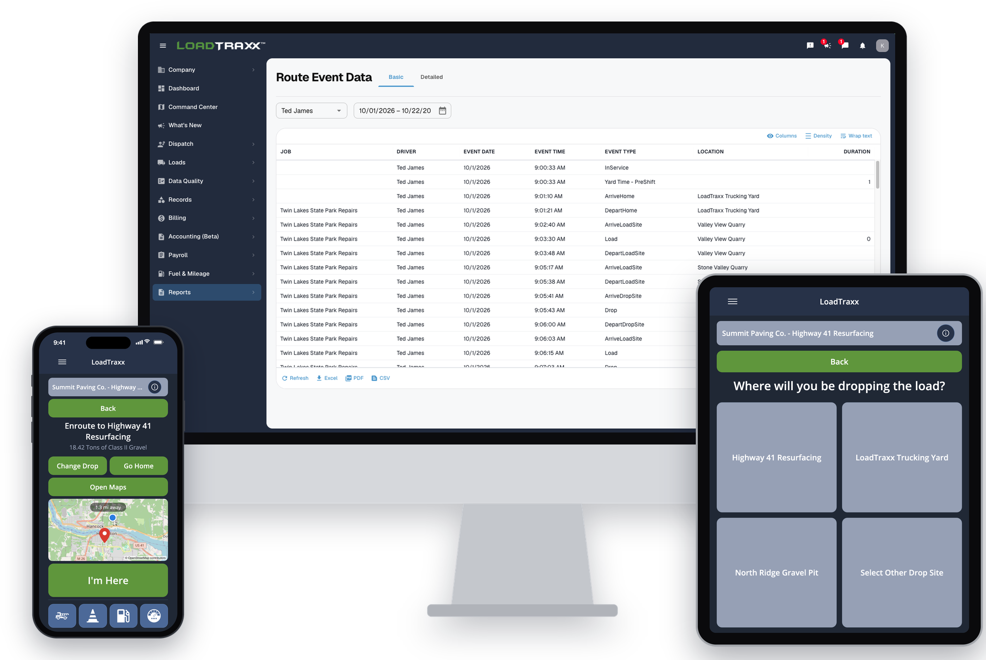 LoadTraxx on a desktop, a phone and a tablet