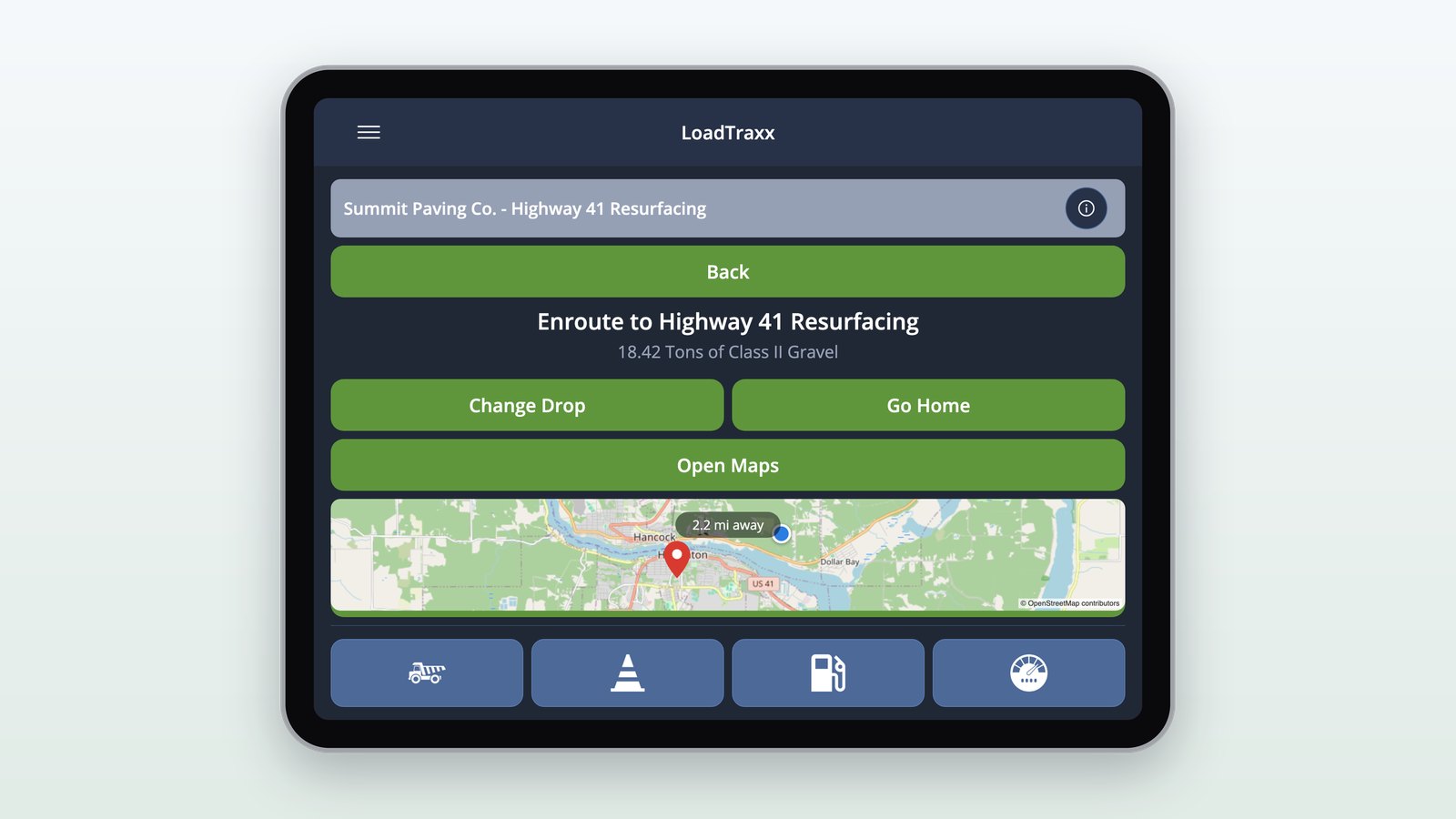 The LoadTraxx driver app on a tablet